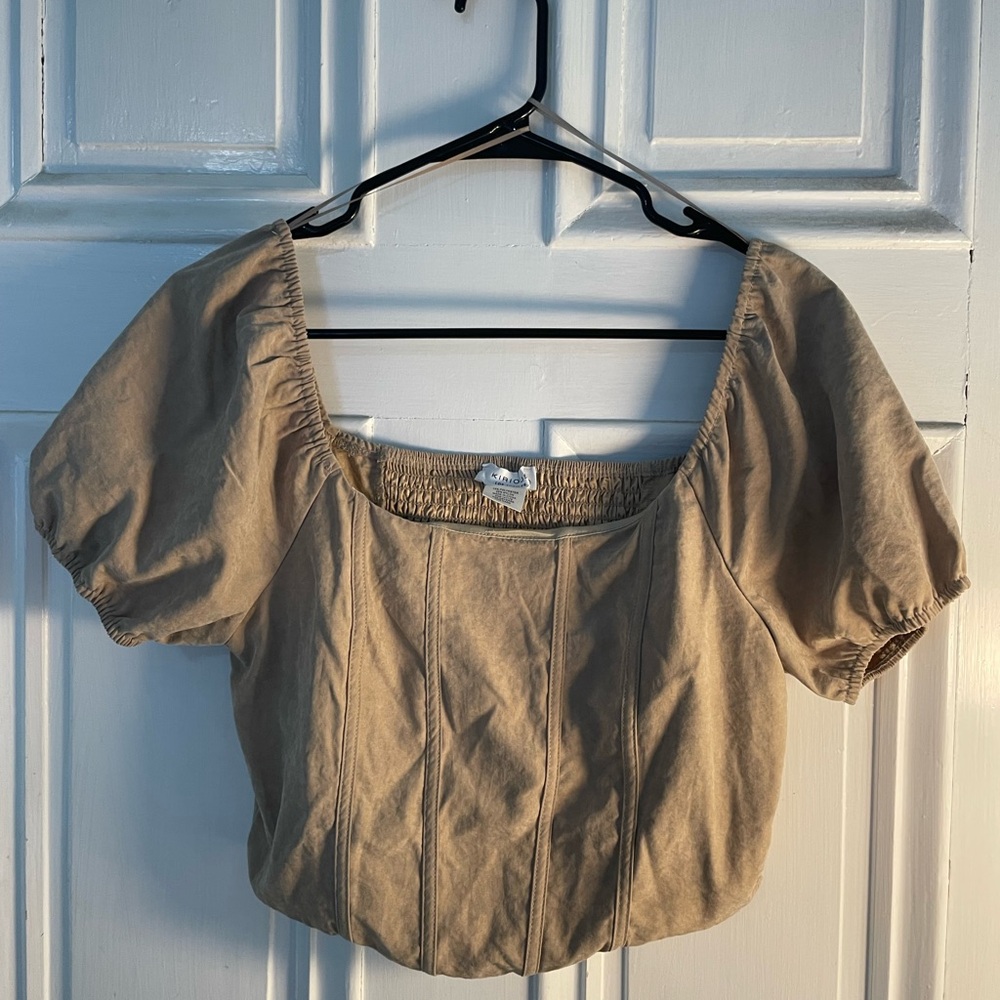 Elegant Tan Puff Sleeve Blouse
